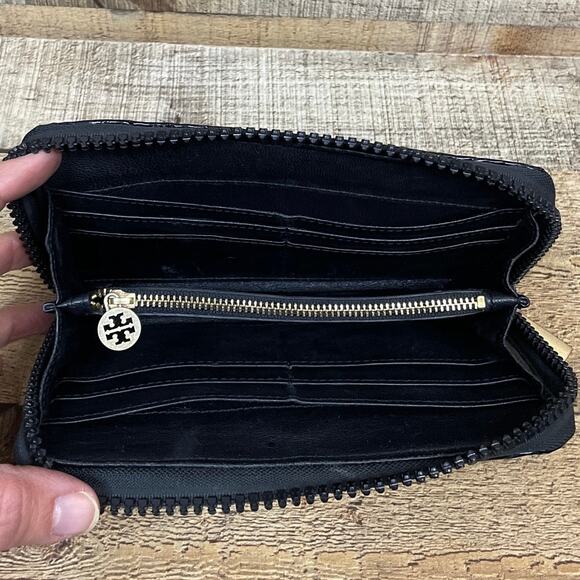 Rare Tory Burch Alice Quilted Black Nylon Continental Wallet Zip Around - Picture 6 of 10